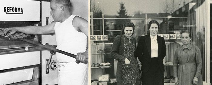 Der neue Elektroofen 1955 & Marie Gerber (links) vor dem Laden um 1960